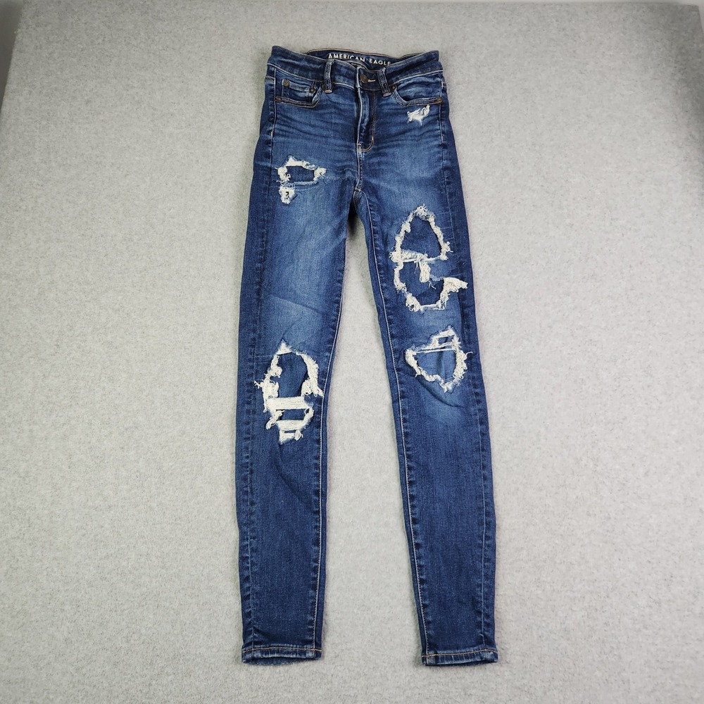 American Eagle Outfitters Jegging Jeans Womens 0 Blue Denim High Rise Distressed